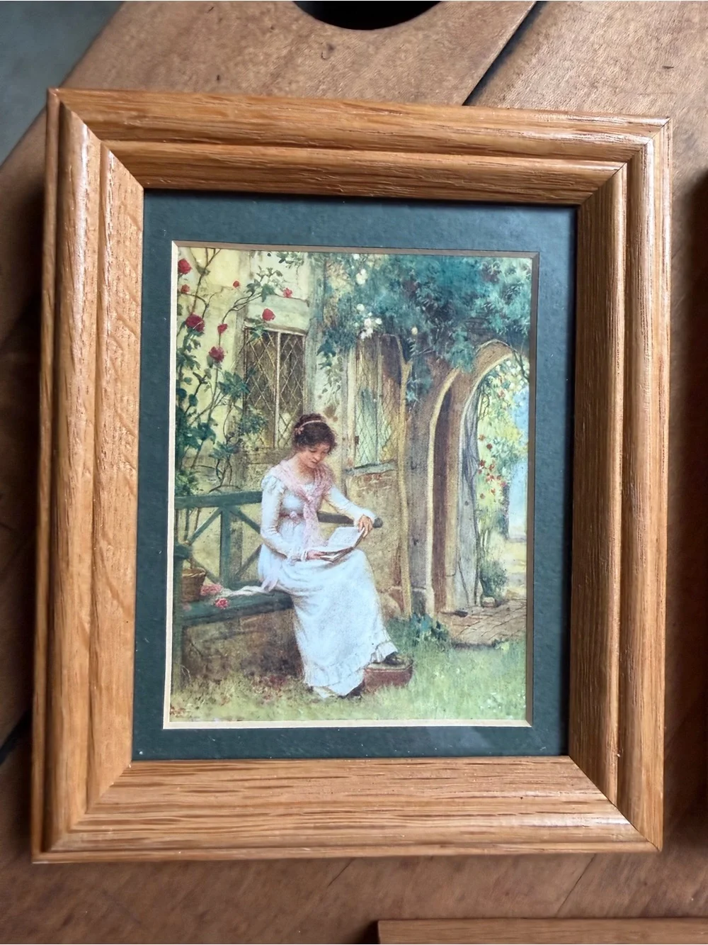 Oak Wood Framed Vintage-Style Wall Art Set - Green Mats